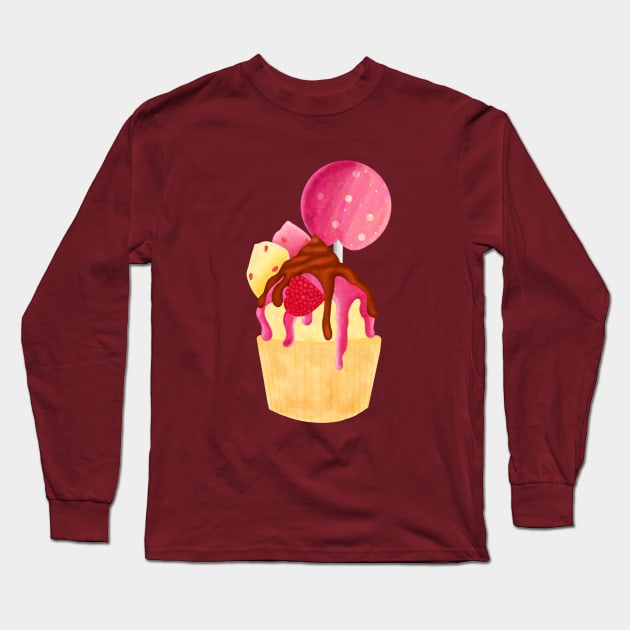 Raspberry cupcake Long Sleeve T-Shirt by cariespositodesign